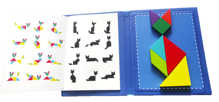 TANGRAM KLOCKI DREWNIANE MAGNETYCZNE TABLICA UKŁADANKA (1)