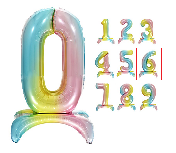 WIELKI BALON FOLIOWY TĘCZOWY STOJĄCY SZÓSTKA 65CM (1)