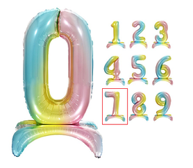 WIELKI BALON FOLIOWY TĘCZOWY STOJĄCY SIÓDEMKA 65CM