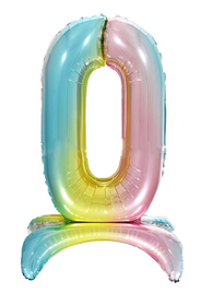 WIELKI BALON FOLIOWY TĘCZOWY STOJĄCY ZERO 65CM
