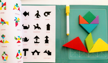TANGRAM KLOCKI DREWNIANE MAGNETYCZNE TABLICA UKŁADANKA (1)